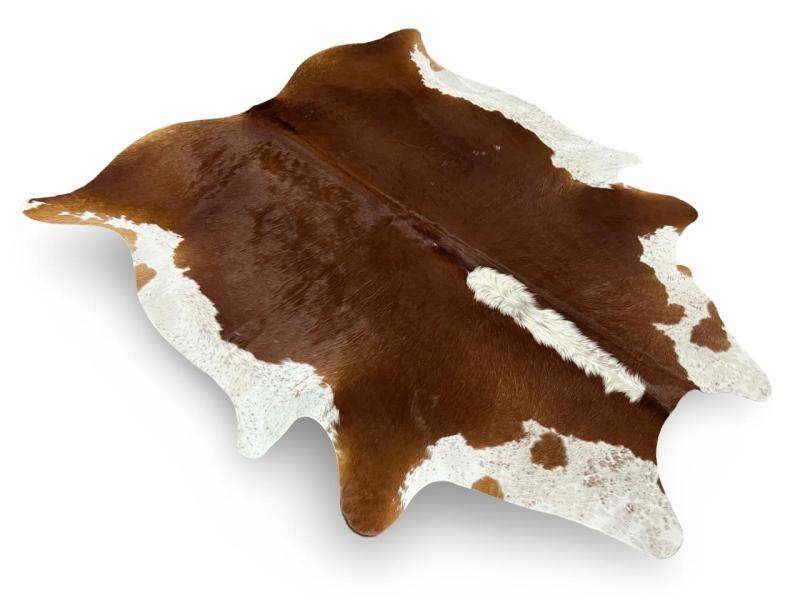 Dark brown cowhide with white ends and white spine