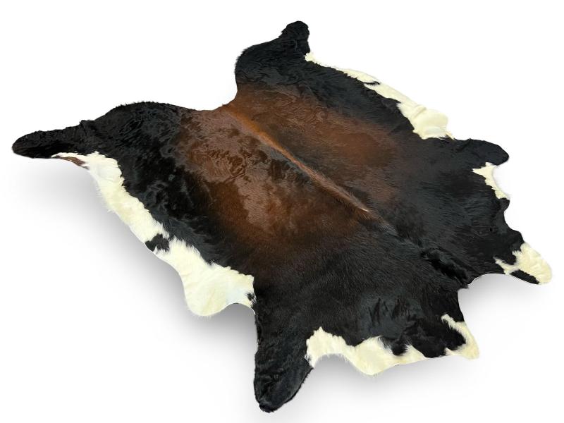 Tri color cowhide,black with chocolate brown centre and white ends