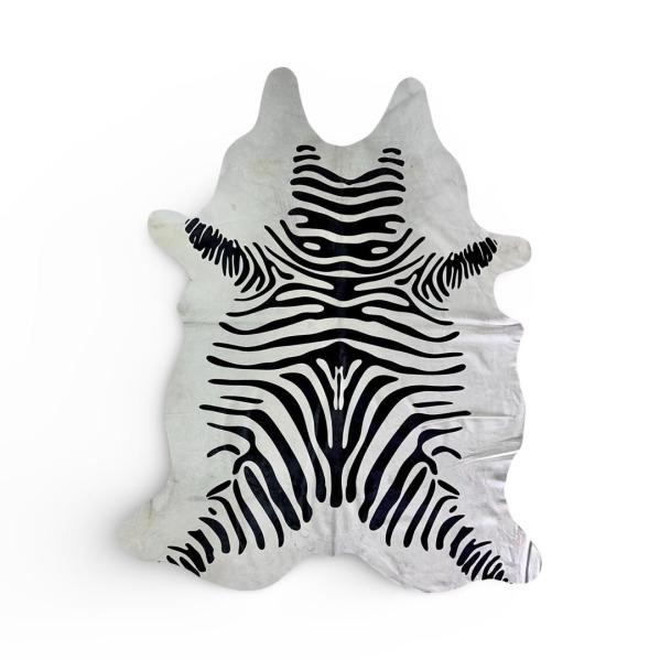 White cowhide printed with zebra stripes