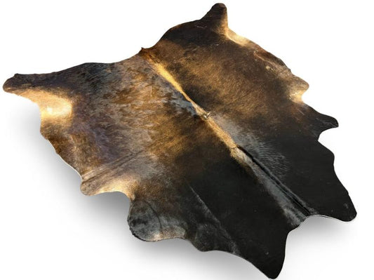 Dark brown cowhide with light brown spine and under legs