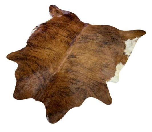 Brown cowhide with dark brown lines and white edges