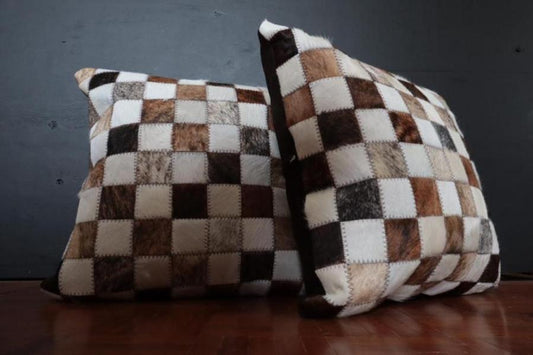 Brown and White 5cm Block Nguni Cushion