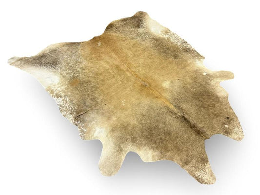 Light brown cowhide with dark brown and white speckles