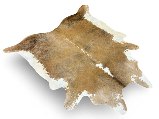 Light brown cowhide with white edges and white speckled sides
