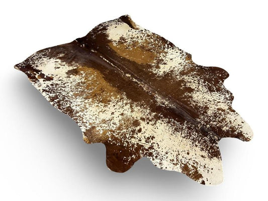 Printed cowhide,white with dark brown centre and light brown speckled spots on sides