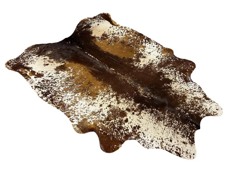 Printed cowhide,white with dark brown centre and brown speckled sides