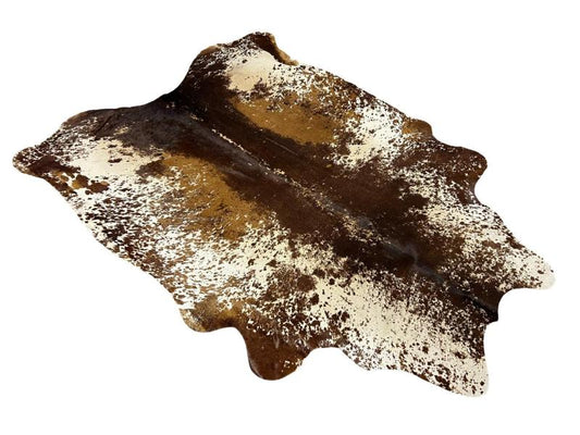 Printed cowhide,white with dark brown centre and brown speckled sides