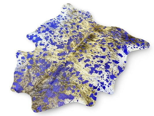 Brindle cowhide with purple metalic print