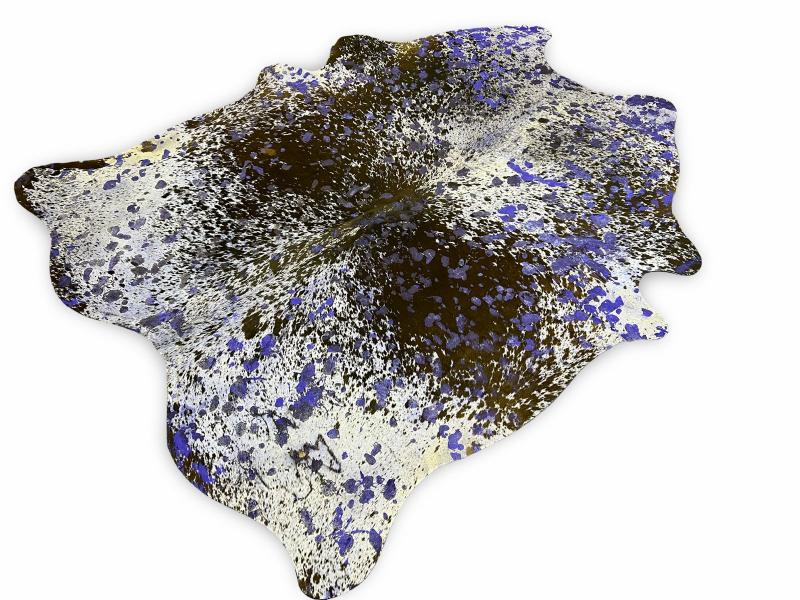 Dark brown and white speckled cowhide with purple metalic print