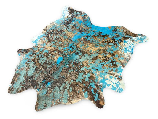 Dark brindle cowhide with light blue metalic print