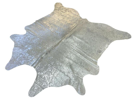 White cowhide with silver print