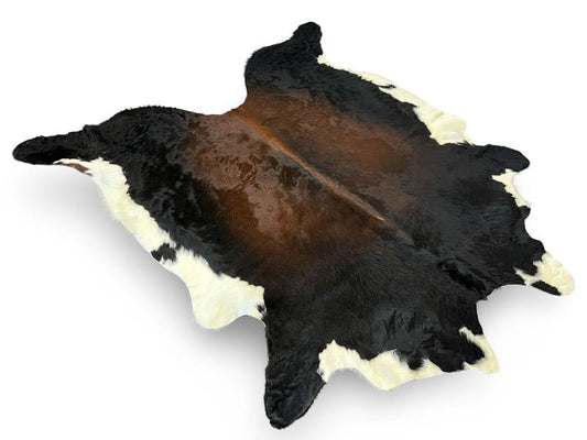 Tri color cowhide,black with chocolate brown centre and white ends